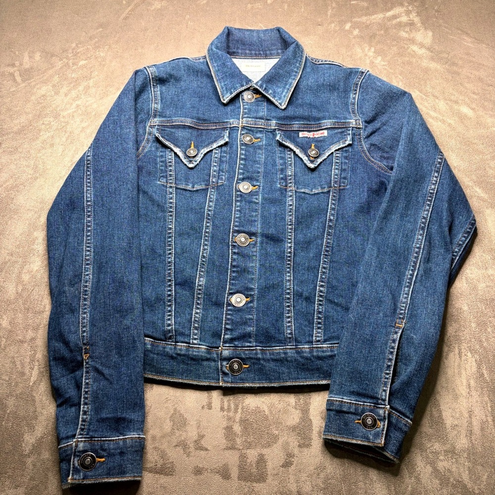 Hudson Signature Denim Jacket Womens M Blue Trucker Distressed Stretch Western